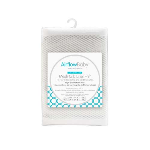 AirflowBaby® Breathable™ Mesh Liner for Full-Size Cribs, 9"H (23cm) Essential 2mm Mesh, White (Size 4FS Covers 3 or 4 Sides)