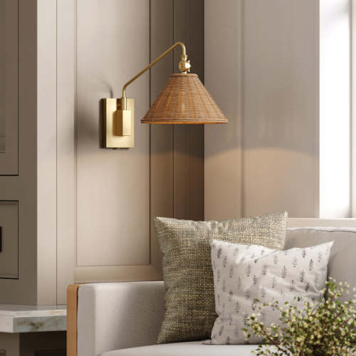 Rattan Shade Adjustable Plug-In Wall Light