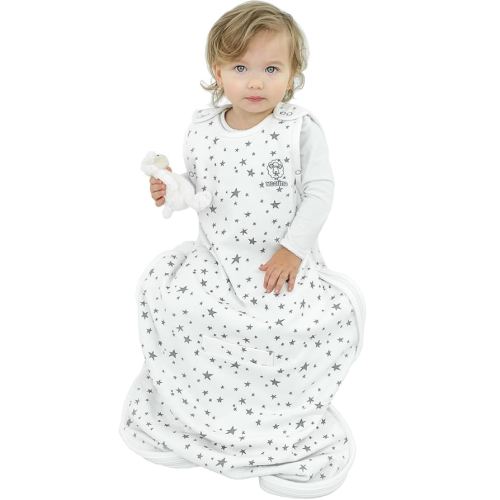 Woolino 4 Season Ultimate Baby Sleeping Bag - Merino Wool and Organic Cotton - Universal Size Adjustable Sleep Sack for Baby - Two-Way Zipper Sleeping Bag (2-24 Months) - Stars White