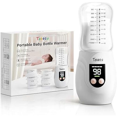 Portable Bottle Warmer for Travel with Glass Bottle, 8 Adapters, Baby Bottle Warmer for Breastmilk On The Go, Double Leak-Proof, Fast Heating, Multi-Level Temperature Control, Automatic Warm-Keeping