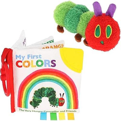 Eric Carle My First Colors Soft Book & 6"" Cuteeze Set - Sensory Toy with Crinkle and Teether - Ring for Car Seat and Stroller