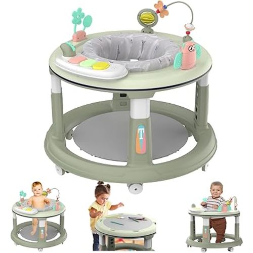 Baby Walker with 5 Adjustable Heights, Baby Walkers and Activity Center for Boys Girls Babies 6-12 Months, Features 360 Degree Swivel Seat, Music, Detachable Toys, Bounce Foot pad(Green)…