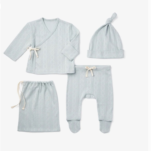 Pale Blue Organic Cotton Pointelle Layette 3 Pc Gift Set – Elegant Baby