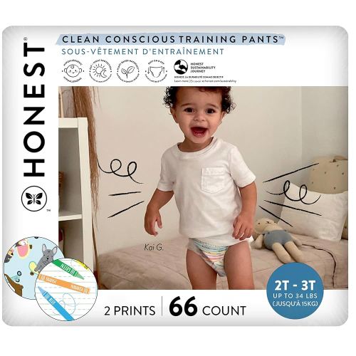 The Honest Company Clean Conscious Training Pants for Sensitive Skin | Hypoallergenic, Fragrance Free | Let's Color + See Me Rollin' | Size 2T/3T (up to 34 lbs), 66 Count