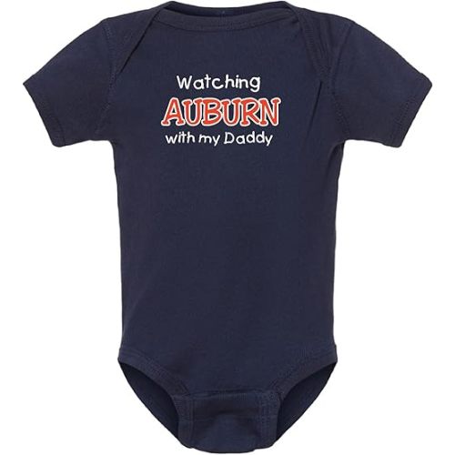 Campus Originals Watching Auburn with my Daddy Baby Bodysuit Outfit Toddler Shirt - Navy