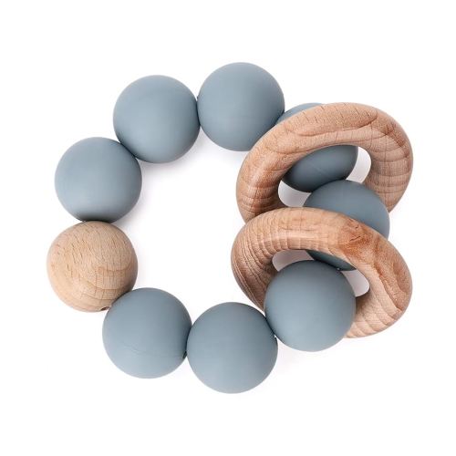 Socub Baby Teething Toy, Organic Baby Teething Ring, Silicone & Beech Baby Rattle Teether for Baby 3+ Months, BPA Free, Ether