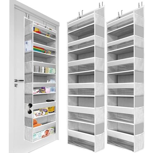 HOMELUX THEORY 2 PC Heavy Duty Over the Door Organizer 55x14x6.7, 6 Large Front & 12 Side Pockets, Hanging Storage Closet Door Organizer for Bedroom, Bathroom and Baby Nursery Storage (Light Gray)