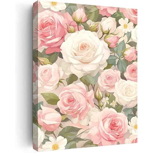 GeRRit Blush Noisette Roses art Watercolor painting,modern farmhouse botanical prints,modern art canvas for home,children's room,game room,reading room wall decor 12"x18" canvas print with frame