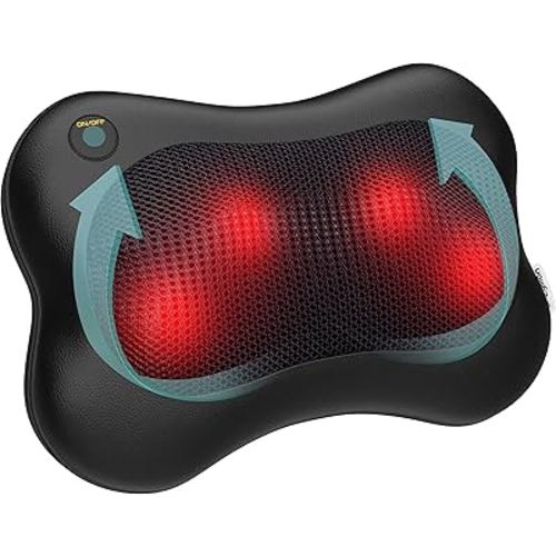 Zyllion Shiatsu Back and Neck Massager with Heat - 3D Kneading Deep Tissue Electric Massage Pillow for Chair, Car, Muscle Pain Relief on Shoulders, Legs, Foot - Doctor Recommended - Black (ZMA-13)
