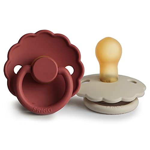 FRIGG Daisy Natural Rubber Baby Pacifier | Made in Denmark | BPA-Free (Baked Clay/Cream, 0-6 Months) 2-Pack