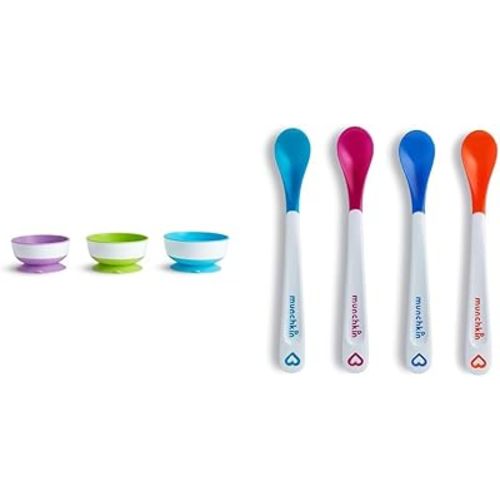 Munchkin Stay Put Suction Bowl 3 Pack + White Hot Infant Safety Spoons