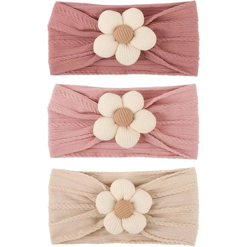 3 Pcs Baby Flower Headbands Nylon Baby Hairbands Handmade Baby Girl Hair Accessories for Newborn Infant Toddler Baby Essentials