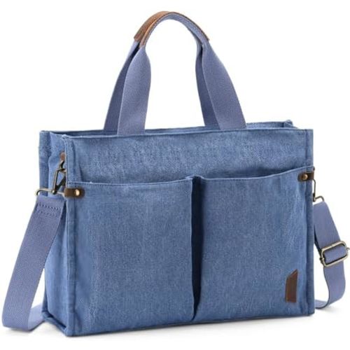 VASCHY Canvas Tote Bag for Women, Casual Sturdy Work Satchel Teachers Tote Purse with Zippers Pockets Crossbody Shoulder Bag