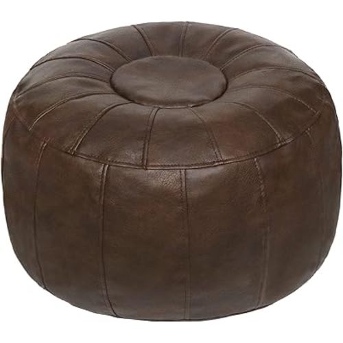 Thgonwid Unstuffed Moroccan Storage Pouf Foot Stool Ottoman Seat Handmade Faux Leather Bean Bag Floor Chair Foot Rest for Living Room, Bedroom or Balcony (Deep Coffee)
