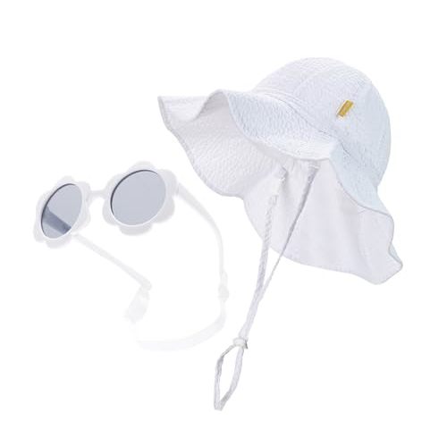 DASMINI Baby & Toddler Wide Brim Sun Hats UPF 50+ Sun Protection Bucket Cap Cute Adjustable Hat in Seersucker