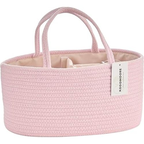 Large Diaper Caddy Organizer, Baby Storage Basket, Nursery Bin and Car Organizer for Diapers, Gift Basket for Baby Shower List or Newborn Essentials, Boys and Girls - Pink