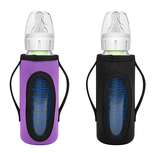 Beautyflier Glass Baby Bottle Sleeve Covers for Dr. Brown’s Natural Narrow Baby Bottles 8 oz with Dual Handle, 3.3mm Thicken Heat and Cold Retention Baby Bottle Sleeve (Narrow, 8oz, Purple+Black)