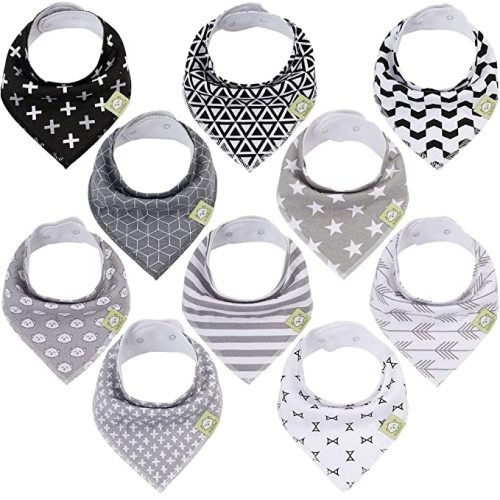 10-Pack Organic Baby Bandana Drool Bibs - Organic Cotton Bandana Bibs for Boys, Girls - Super Absorbent Bandana Drool Bibs - Teething Bibs - Baby Bibs for Infant, Toddler - Bibs Set (MONOS) - Monos