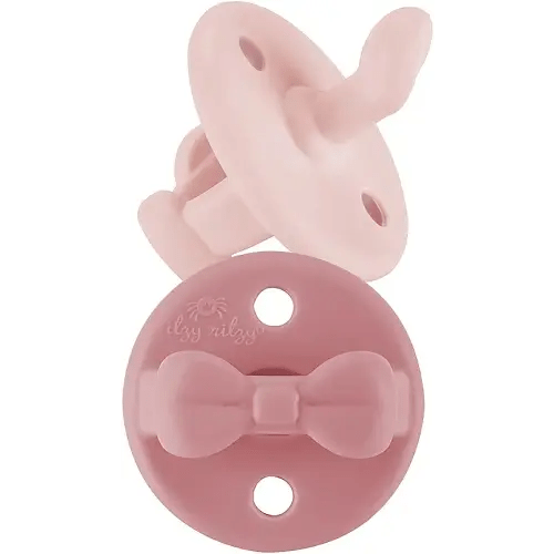 Itzy Ritzy Silicone Orthodontic Pacifiers - Sweetie Soother Pacifiers with Collapsible Handle & Two Air Holes for Added Safety, Baby Pacifiers for Ages 6-18 Months (Ballet Slipper & Primrose)