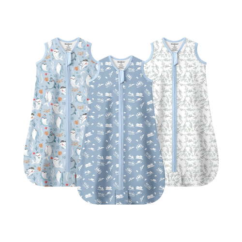 Mosebears 3Pcs 0.5 Tog Baby Sleep Sack 0-6 Months 100% Cotton Unisex Baby Wearable Blanket With 2-way Zipper