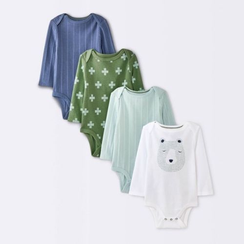 Baby Boys' 4pk Bear Long Sleeve Bodysuits - Cloud Island™ Ivory/Blue/Green