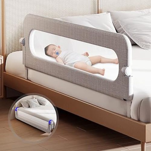 Toddler Bed Rail Guard for Baby - Toddlers Bed Rail for Queen Full King Twin Crib Bunk Size Bed Adjustable Heights & Foldable Portable Bedrail Extra Tall Child Safety Side Railing Guards for Kids(59")