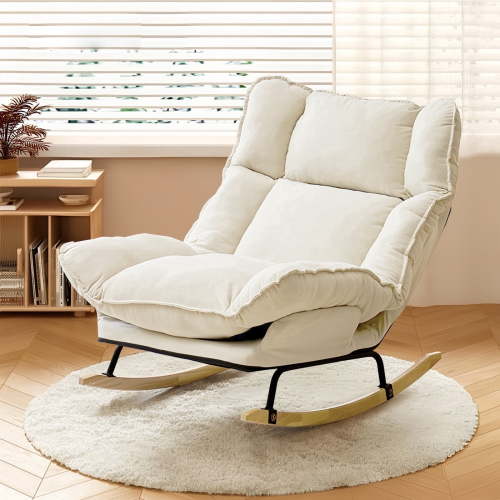 HDHNBA Extra Wide Upholstered Rocking Chair with Adjustable High Backrest for Nursery Bedroom Living Room, Beige