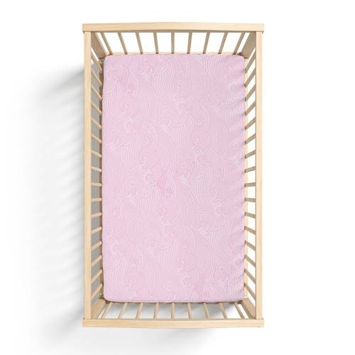 Pink Crashing Sea Waves Crib Sheet, Organic Bamboo Cotton Blend Material, Nautical Themed Nursery Decor, Beach Themed Nursery