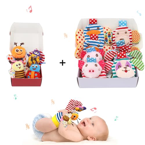 Baby Rattles Toys for 0-12 Month, Infant Girl Boy Toys for Babies 3-6 Months, Newborn Hand & Foot Toys for 0 to 9 Months, Baby Shower Gifts Set with Wrist Rattle Socks