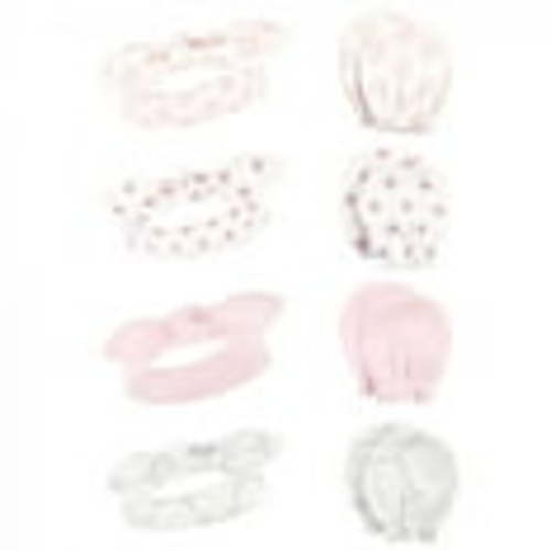 Hudson Baby Infant Girl Cotton Headband and Scratch Mitten Set, Lace Medallion, 0-6 Months