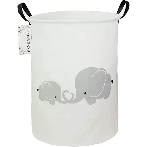 FANKANG Storage Basket, Nursery Hamper Canvas Laundry Basket Foldable with Waterproof PE Coating Large Storage Baskets for Kids Boys and Girls, Office, Bedroom, Clothes,Toys(Love Elephant)