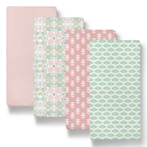 The Peanutshell Baby Bassinet Sheets 4-Pack Set, Soft Breathable Fitted Sheets for Newborns up to 33x15 inches