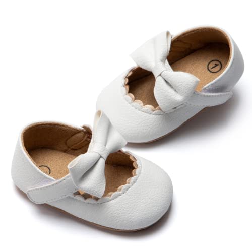 HsdsBebe Infant Baby Girls Mary Jane Flats Bow Non-Slip Soft Sole Princess Toddler First Walkers Sneaker Wedding Dress Shoes