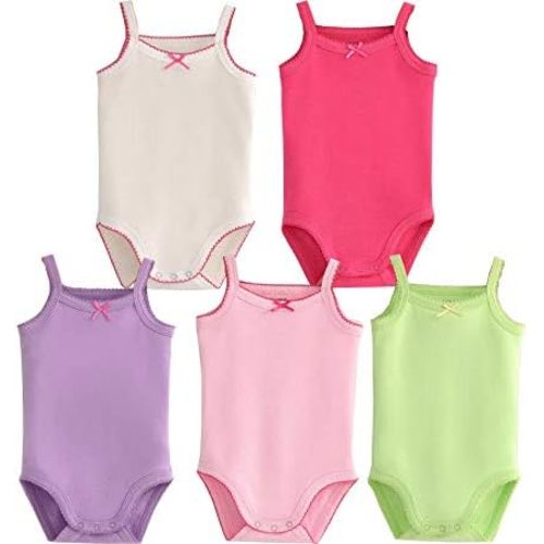Baby Girls Spaghetti Strap Bodysuit Sleeveless Baby Tank Top Cotton Baby One-Pieces Pack of Summer Baby Clothes Outfit