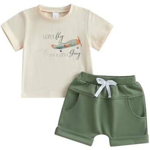 Kupretty Baby Boy Clothes Toddler Summer Funny Letter Graphic T-Shirt Shirts + Pockets Shorts Set Vintage Farm Outfit
