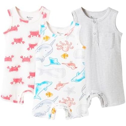 Baby Boy Sleeveless Rompers - 100% Cotton, Breathable & Skin-Friendly for Spring & Summer Home Play Etc.