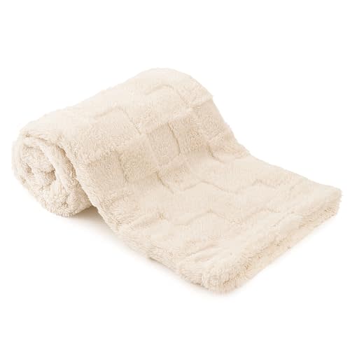 Plush Soft with Square Checkered Baby Blanket,Fleece Infant Toddler Blankets for Girls Boys,Warm Lightweight Breathable Newborn Receiving Blankets for Crib Stroller 30"×39"(Beige,Square)