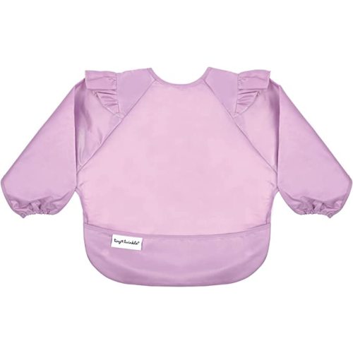 Tiny Twinkle Mess Proof Baby Bib, Cute Full Sleeve Bib Outfit - Small 6-24 Months - Lilac