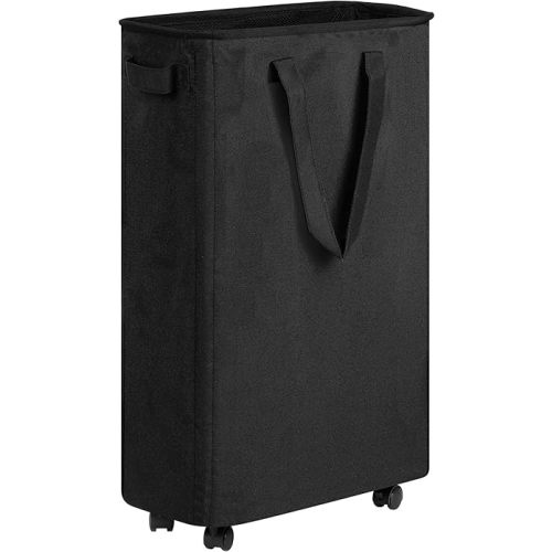 Laundry Basket, Slim Laundry Basket with Wheels, Rolling Laundry Basket for Clothes, Small Laundry Basket for Bedroom, Dorm and Laundry Room, 48L (12.7 Gallons) Black