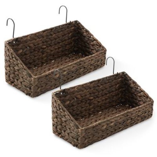 Casafield Set of 2 Hanging Baskets with Hooks, Woven Hyacinth Shelf Storage Wall Mounted Bins for Bathroom, Kitchen, Office, Laundry Room
