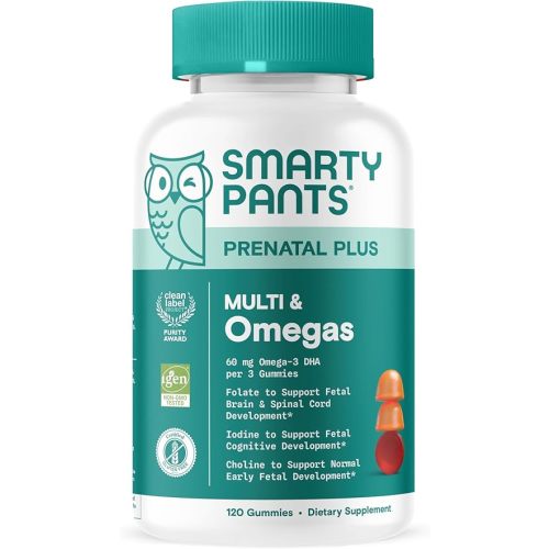 SmartyPants Prenatal Multivitamin Gummies - Improved Formula: Omega 3 (DHA/EPA), Methylfolate, Biotin, Vitamin D3, C, Vitamin B12, B6, Vitamin A, K & Zinc, Gluten Free, 120 Count (40 Day Supply)