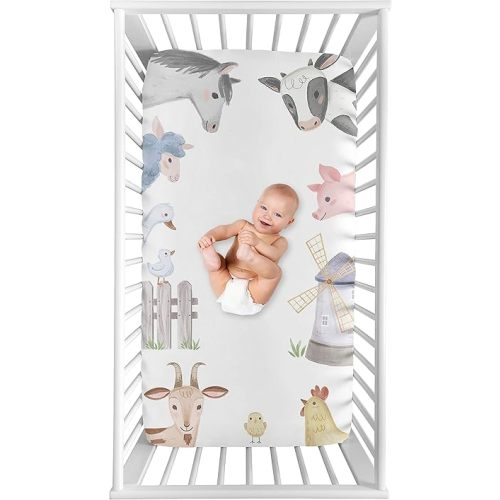 Sweet Jojo Designs Fitted Baby Crib Sheets (Farm Animals) for Boys or Girls, Infant Nursery, Toddler Room - Standard Size (Photo Op, Farmhouse, Southern, Country, Barn Animal Theme, Cow, Grey Horse)
