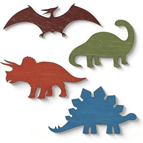 BQXH 4 Pcs Dinosaur Wall Decors Wooden, Boys Dinosaurs Playroom Wall Decor
