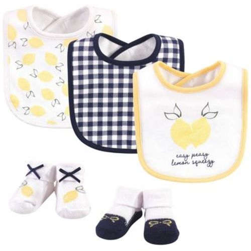 Hudson Baby Infant Girl Cotton Bib And Sock Set 5pk, Easy Peasy, One Size