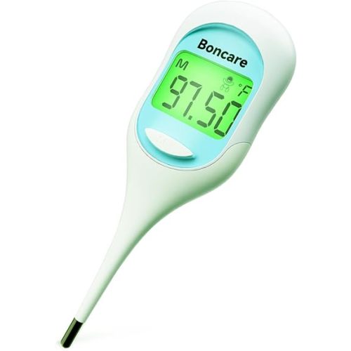 Boncare 9 Seconds Basal Body Thermometer for Ovulation, Oral Thermometer for Adults and Kids - Accurate Rectal Thermometer for Baby, with Fever Alarm and Large Display, FSA HSA Eligible (Sky Blue)