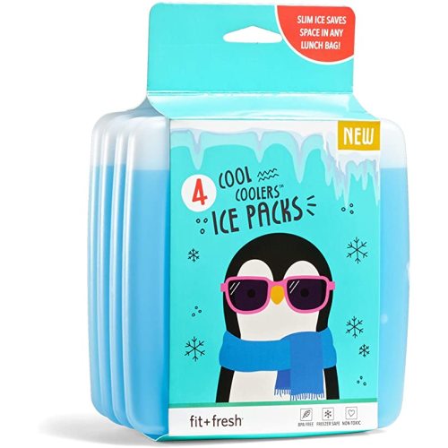 Cool Coolers by Fit + Fresh, 4 Pack Slim Ice Packs, Space Saving Reusable Ice Packs for Lunch Boxes or Coolers, Blue, Single Pack