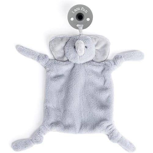 Pacifier Holder with Detachable Pacifier by Bella Tunno, Soft Animal Lovey Snuggle Toy Attaches to Teethers, Baby Gift for Newborn Boys and Girls, Babies 0+ Months, Elephant
