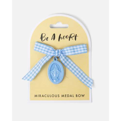 Miraculous Medal Blue Gingham Petite Bow