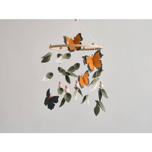 Forest-Themed Monarch Butterfly Baby crib Mobile, Sage green nursery decor, Baby shower gift for baby announcement, Forest style nursery