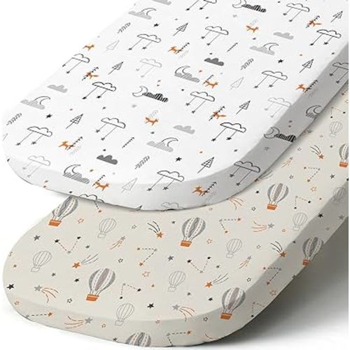 Stretch Fitted Bassinet Sheet Set BROLEX 2 Pack Cradle Sheets for Bassinet Pad/Mattress,Unisex Boys Girls,Ultra Soft,Starsmoon & Balloon